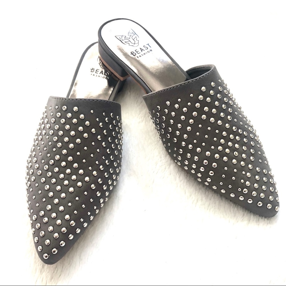 Dark Grey Studded Mules